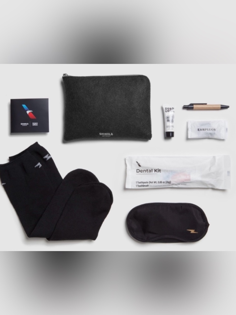 Shinola Black Leather Toiletry Pouch with Travel Accessories